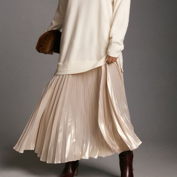 Anthropologie Long-Sleeve Crew Neck Mockable Pleated Maxi Jumper Dress - Picture 8 of 14